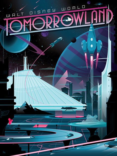 Happy 50th Anniversary, Underwater City, Retro Artwork, Space Illustration, Disney Posters, Retro Art Deco, Space Mountain, Happy 50th, Disney Theme Parks