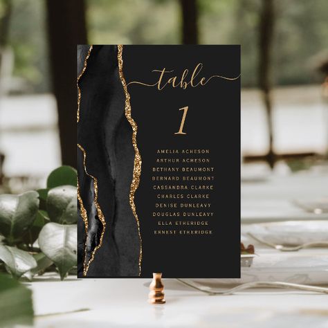 Black Gold Agate 5x7 Dark Wedding Table Number Word Table, Modern Wedding Table, Geode Wedding, Table Number Card, Handwriting Script, Agate Wedding, Elegant Modern Wedding, Wedding Table Number Cards, Emerald Green Weddings