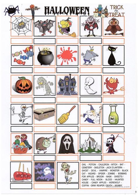 Halloween Pictionary, Animals Name List, Have A Good Week, Learn Vocabulary, Halloween Worksheets, Dollar Tree Halloween, Simple Exercise, Esl Activities, English Games