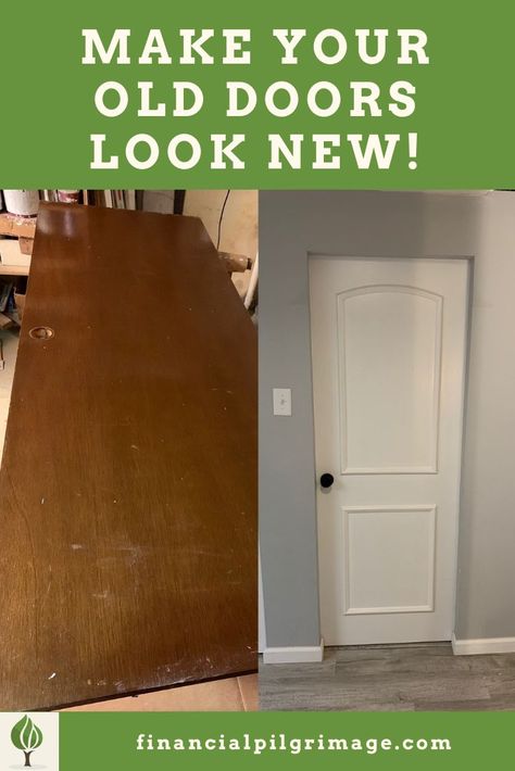 Diy Door Upgrade, Refinish Door, Door Redo, Update Doors, Cheap Interior Doors, Old Wood Doors, Door Makeover Diy, Make A Door, Old Wooden Doors