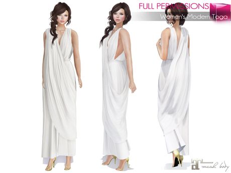 Second Life Marketplace - %50WINTERSALE MAITREYA FULL PERM FITMESH White Elegant Ancient Sleeveless Long Maxi Toga Dress Gown Greek Inspired Dress, Greek Toga, Toga Dress, Greek Goddess Dress, Sims 4 Dresses, Goddess Dress, Sims Hair, Greek Fashion, Dress Gown