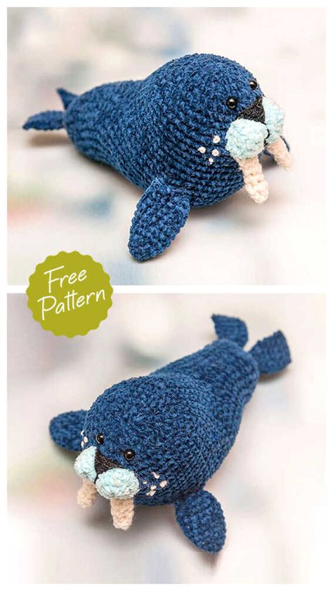 Amigurumi Walrus Crochet Free Pattern Sea Lion Crochet Pattern Free, Crochet Walrus Pattern Free, Crochet Walrus, Whale Crochet Pattern Free, Walrus Crochet, Crochet Whale Pattern, Crochet Ocean Animals, Crochet Whale, Whale Pattern