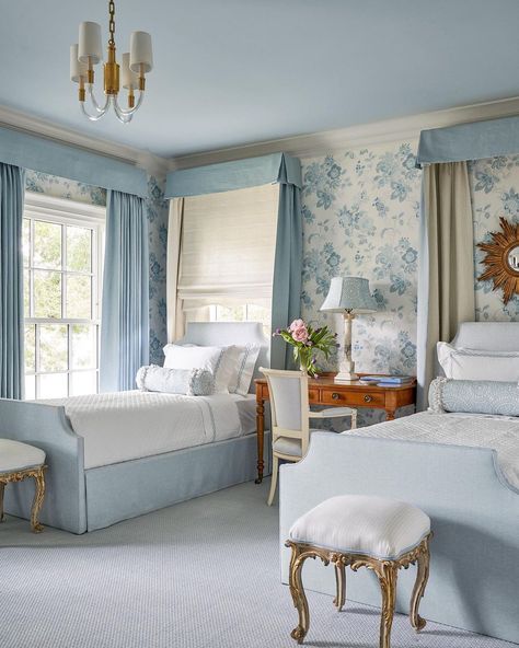 Collins Interiors, French Country Bedrooms, Twin Bedroom, Dreamy Bedrooms, Blue Rooms, Big Girl Rooms, Emilia Clarke, French Blue, Guest Bedrooms