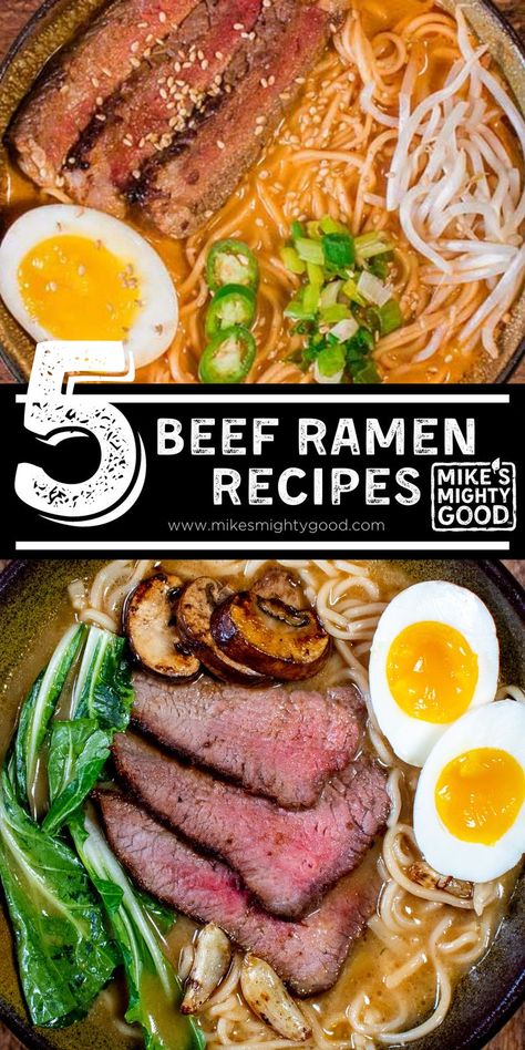 5 beef ramen recipes Homemade Ramen Noodles Soup Beef, Ramen Steak Recipes, Ramen With Beef Recipes, Ramon Noodles Recipes Beef, Beef Bone Broth Ramen Recipe, Japanese Beef Ramen Noodle Recipes, Braised Beef Ramen, Ramen Noodles With Beef, Ramen Noodle Recipes With Steak