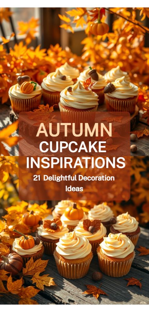 fall cupcake decoration ideas Fall Wedding Cupcakes Ideas, Fall Cupcakes Decoration, Wedding Cupcakes Ideas, Fall Desserts Table, Pecan Pie Cupcakes, Mason Jar Cupcakes, Cupcake Decoration Ideas, Desserts Cute, Fall Wedding Cupcakes