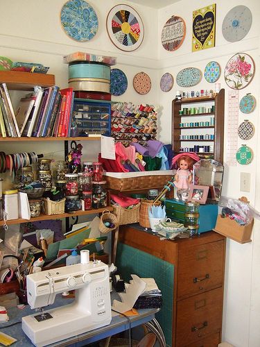 Sewing room swatch portraits | Very messy but full of color … | Flickr Messy Sewing Room, Messy Craft Room, Sewing Aesthetic, Sewing Station, Messy Crafts, Accessory Design, Craft Corner, Inspo Board, 2024 Vision