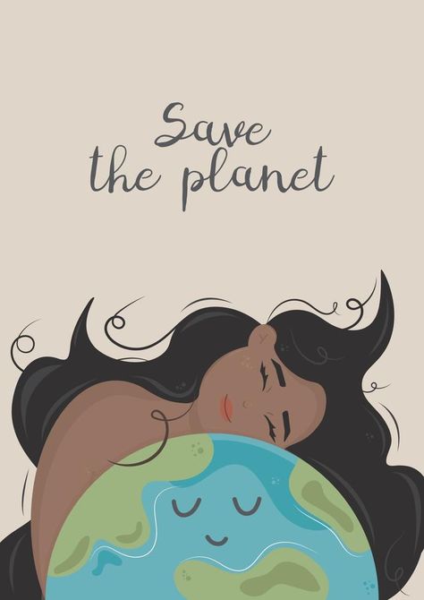 Planet Concept, Postcard Poster, Earth Day Posters, Vector Landscape, Earth Poster, Smiling Girl, Happy Earth Day, Planets Art, Nature Posters