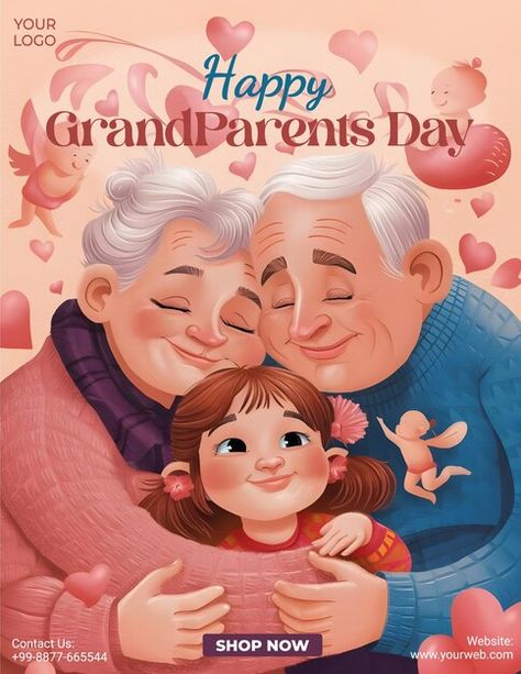 Vector happy grandparents day post banne... | Premium Vector #Freepik #vector Grandparents Art For Kids, Grandparent Craft, Grandparents Day Crafts For Kids, Grandparents Craft, Christmas Gift Grandparents, Grandparent Christmas Gift, Design For Social Media, National Grandparents Day, Grandparents Day Crafts