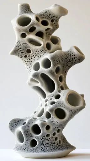 ↑↑↑ Larger size on website 🔸 The image shows a ceramic sculpture in a light gray color. The sculpture is tall and slender, with a Natural Forms Sculpture, Organic Shapes Interior Design, Ceramics Inspired By Nature, Organic Pottery Forms, Organic Sculpture Abstract, Mushrooms Ceramic, Soft Objects, Clay Forms, Ceramic Bust