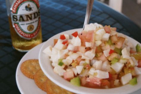 Conch Salad Recipe, Conch Recipes, Conch Salad, Bahamian Food, Tree Restaurant, Seafood Salad, Island Food, Green Turtle, Food Tasting