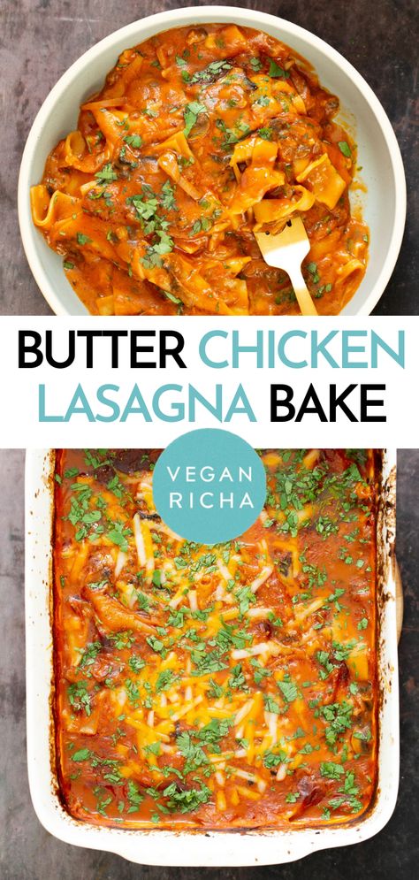 Butter Chicken Lasagna, Easy Vegan Lasagna, Rice Lasagna, Butter Chicken Spices, Lasagna Bake, Vegan Butter Chicken, Chicken Lasagna Recipe, Vegan Italian Recipes, Fusion Recipes