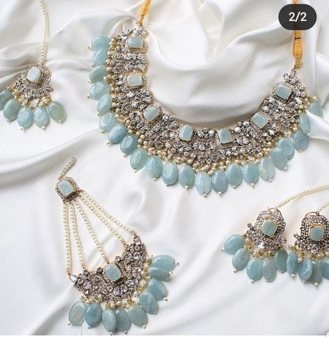 Jewellery With Blue Lehenga, Indian Bridal Jewellery Set, Nikkah Outfit, Bridal Jewellery Set, Blue Jewelry Set, Gold Necklace Wedding, Wedding Jewelry Sets Bridal Jewellery, Indian Bridal Jewellery, Wedding Handbag