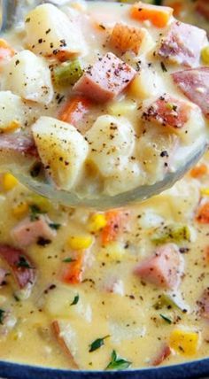 Ham and Potato Corn Chowder Potato Corn Chowder Soup, Ham And Potato Corn Chowder, Corn Chowder Soup, Potato Corn Chowder, Ham And Potato Soup, Corn Chowder Recipe, Chowder Soup, Fall Soup Recipes, Best Soup Recipes