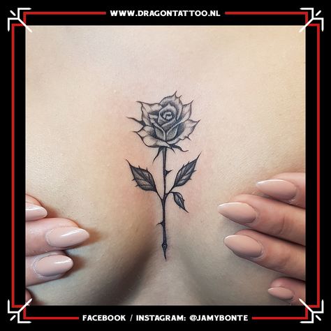 Innerboob rose tattoo.    Designed and tattooed by: Jamy Bonte Dragon Tattoo. Rose Tattoo On Chest, Tattoo On Chest, Simple Rose Tattoo, Heart Beating Fast, Simple Rose, Rose Tattoos, Dragon Tattoo, Rose Tattoo, Tattoo Styles