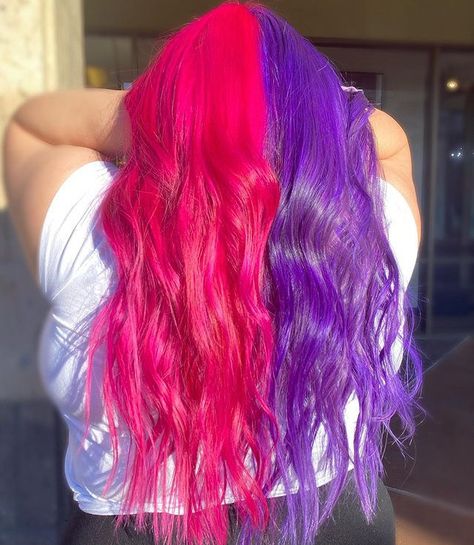 Weird Haircuts, Color Block Hair, Half And Half Hair, Split Dye, Split Dyed Hair, Vivid Hair Color, Rainbow Hair Color, Creative Hair Color, Dyed Hair Inspiration