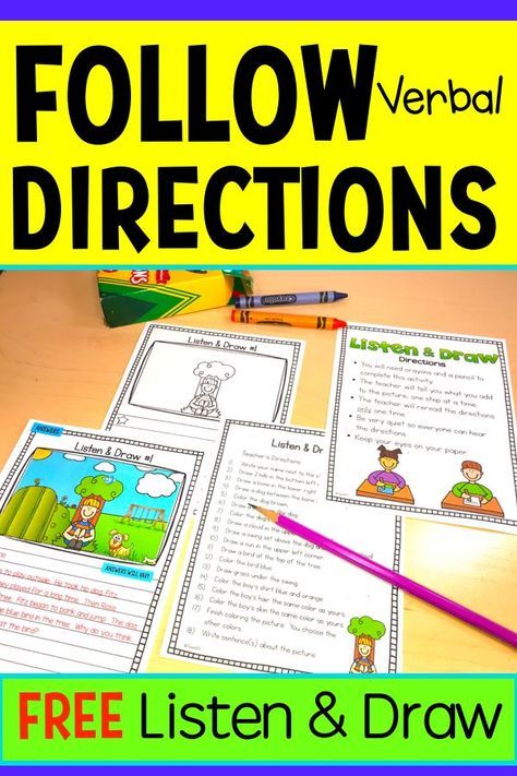 FREE FOLLOWING DIRECTIONS ACTIVITY: Listen & Draw is great activity to include with your plans at the beginning of the year when you are teaching class procedures. It helps students practice important listening skills. #listeningactivity #listeningskills #followdirections #backtoschool #followingdirections #listen&draw #teach123 Listening Skills Activities, Listening Activities For Kids, Kids Speech Therapy, Class Procedures, Listening And Following Directions, Following Directions Activities, Teaching Class, Listening Activities, Receptive Language