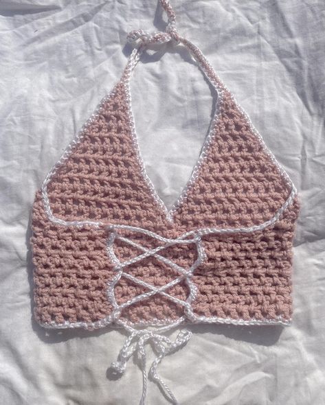 🩷 Message me about colors and sizing * Can be made longer or kept the length as in photo #crochet #crochettops #crochetpinktop Crochet Shirt Ideas, Crochet Fits, Mesh Halter Top, Crochet Inspo, Crochet Stitches For Beginners, Crochet Items, Crocheted Item, Crochet Crafts, Crochet Ideas