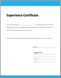 Work experience certificate is very important document that is used to create by employer to give to the individuals who are leaving the organization and want certificate of working here. Work experience certificate is necessary to give to the leaving persons because it helps them to show to the next employer for getting required job. … Experience Certificate Format, Experience Certificate, Certificate Of Recognition Template, Resume Format Download, Certificate Format, Certificate Of Achievement Template, Free Certificate Templates, Birth Certificate Template, Certificate Design Template