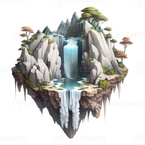 landscape consists of terraced plateaus with multicolored waterfalls and 3D floating islands . AI Generated Floating Land Drawing, Floating Island Concept Art, Floating Island Illustration, Floating Island Minecraft, Fantasy Islands, Sky Kingdom, Island Illustration, Bubble Tattoo, Fishing Cake