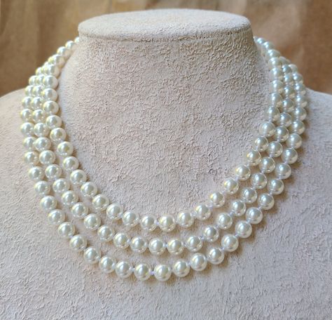 Three Layer Pearl Necklace, Wedding Mother Of Bride, Pearl Necklace Bridal, Layered Pearl Necklace, Bride Necklace, Bride Jewelry, Necklace Bridal, White Pearl Necklace, Beaded Jewelry Designs