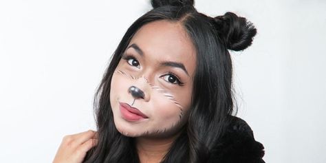 This Teddy Bear Makeup Look Is The Perfect Last-Minute Costume Idea- Cosmopolitan.com Bear Nose Makeup, Bear Makeup Look, Teddy Bear Makeup, Bear Makeup, Teddy Bear Costume, Funny Couple Costumes, Nose Makeup, Creepy Halloween Makeup, Cute Halloween Makeup