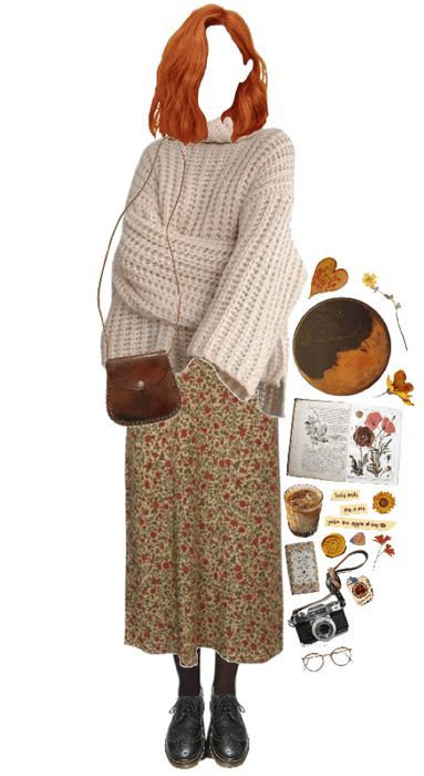 Cottagecore Inspired Outfits, Grandpacore Outfit, Autumn Boho Outfits, Hippie Fall Outfits, Grandmacore Aesthetic Outfit, Bohemian Winter Outfits, Cottagecore Winter Outfits, Grandmacore Outfit, Whimsical Outfit