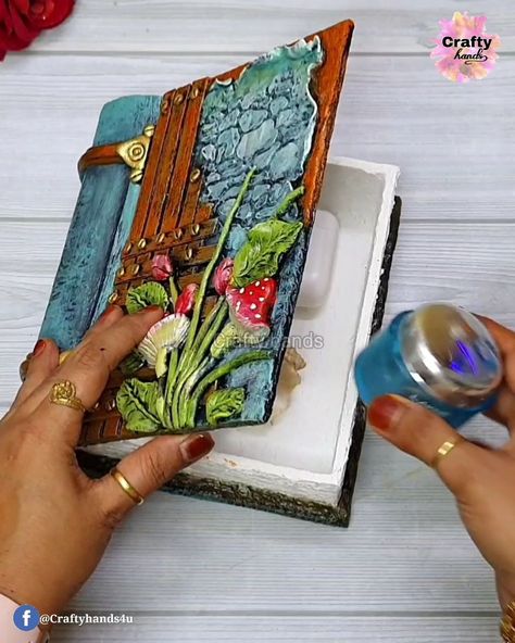 A beautiful book box making idea at home | A beautiful book box making idea at home | By Crafty hands - Facebook How To Make A Book Box Tutorials, Boxes That Look Like Books, Book Shaped Box Diy, Wood Box Decor, Wooden Box Crafts, Recycled Jars, Book Craft, Box Crafts, Book Boxes