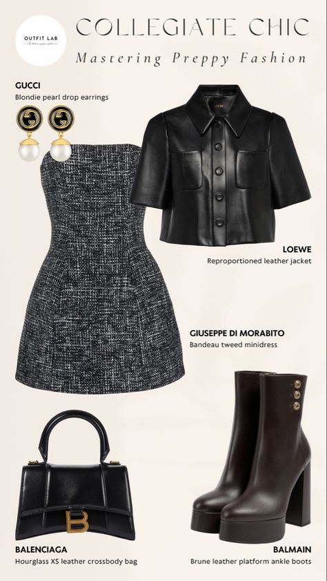 Leather And Gold Outfit, Black Leather Dress Outfit, Premier Outfits, Black Bag Outfit, Balenciaga Outfits, Balenciaga Outfit, Gucci Outfit, Gucci Clothes, Dress And Boots