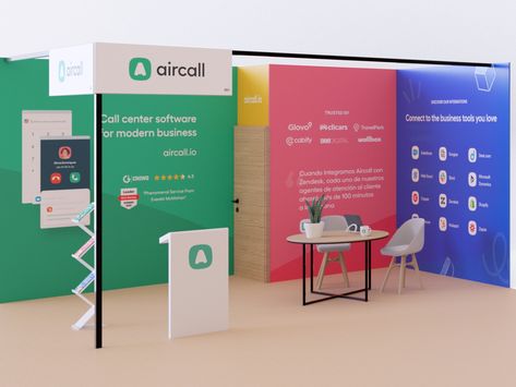 Booth by Arnold Kotra for Aircall on Dribbble Info Booth Design, Conference Booth Design, Creative Booth Design, Small Booth Design, Booth Design Exhibition, Convention Booth, Creative Booths, Small Booth, Exhibition Plan