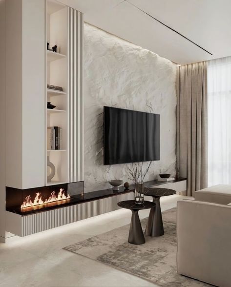 Modern Tv Room, Latest Living Room Designs, Home Hall Design, Tv Room Design, Apartment Living Room Design, Room With Fireplace, Living Room Decor Fireplace, Living Room Design Inspiration, 아파트 인테리어