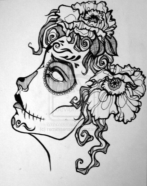 Skull Catrina Tattoo, Skull Sketch, Kunst Tattoos, Day Of The Dead Art, Skulls Drawing, Day Of The Dead Skull, Sugar Skull Art, Skull Drawing, Mexican Art