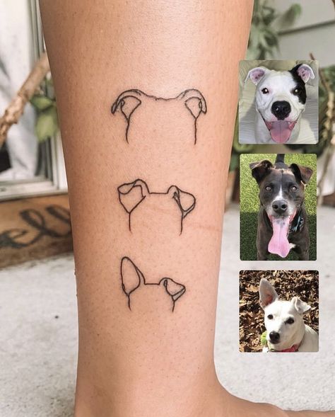 Tattoos For 3 Dogs, Year Of Dog Tattoo, Pitbull Fine Line Tattoo, 2 Dog Tattoo, Tattoos For Your Dog, Two Dogs Tattoo, Subtle Dog Tattoo, Tattoo For Dog, Dog Inspired Tattoos