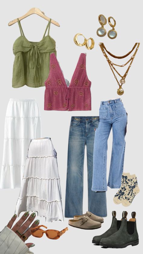 #granolagirlaesthetic #granola #outfitinspo Summer Picnic Outfit Aesthetic, Christian Boho Outfits, Hippie Granola Outfits Summer, Granola Skirt Outfit, Granola Outfit Aesthetic, Clairo Outfits Concert, Granola Going Out Outfit, Clairo Outfits Aesthetic, Clairo Concert Outfits Ideas