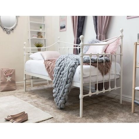 Madelynn Daybed Lily Manor Daybed Room Decor Ideas, Day Bed Couch Living Room Metal, Day Bed Decor, Metal Day Bed Full, Metal Day Bed With Trundle, White Metal Daybed, Coquette Daybed, Single Day Bed, White Metal Bed Frame