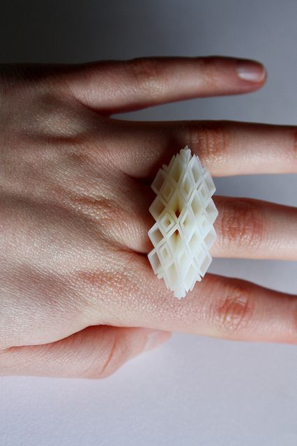 Ring by Theresa Burger Like 3D printed #jewelry? Morpheus custom makes  jewelry from images using 3d printing technology http://www.morphe.us.com/ Printed Ring, 3d Printed Ring, 3d Printing Fashion, 3d Jewelry, 3d Printed Jewelry, 3d Printed Objects, 3d Printer Diy, Jewelry Advice, Wax Carving