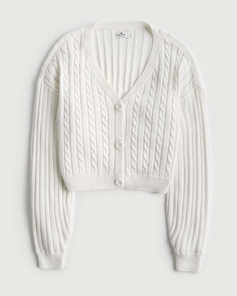 Women's Crop Cable-Knit Cardigan | Women's Tops | HollisterCo.com Hollister Cardigan, Outfit Ideas 2023, Cozy Baby Room, Teacher Fits, Comfortable In Your Own Skin, Comfy Cardigan, Bday Wishlist, Loose Cardigan, Cardigan Beige