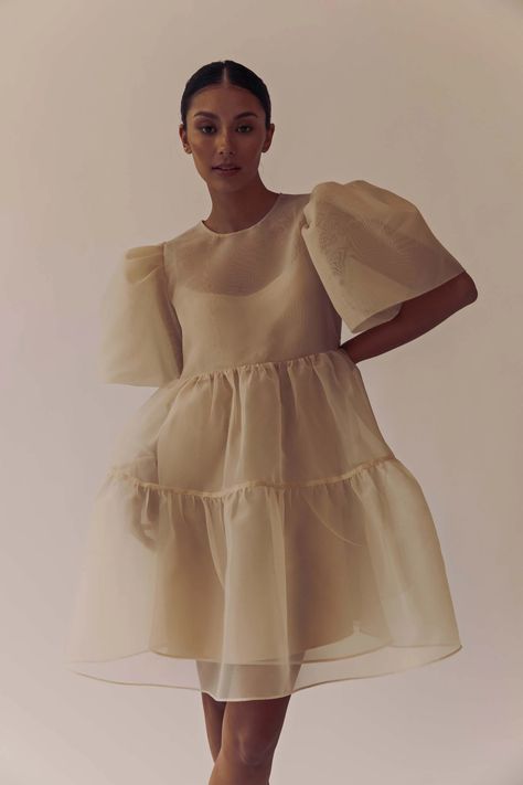 '23: Capsule I– Vania Romoff Online Vania Romoff, Tiered Babydoll Dress, Filipiniana Dress, Fairytale Fashion, Dress Satin, Butterfly Sleeves, Silk Organza, Spring Wardrobe, One Piece Dress