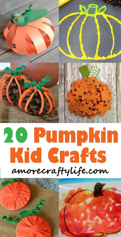 pumpkin kid crafts- fall kid craft- crafts for kids - amorecraftylife.com #preschool #crafts #kidscraft #craftsforkids Autumn Crafts For Kids, Leaf Crafts Kids, Pumpkin Crafts Preschool, Kids Craft Gifts, Crafts Fall, Halloween Crafts For Toddlers, Fall Arts And Crafts, Fun Fall Activities, Autumn Activities For Kids