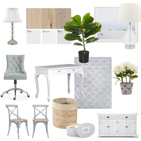 Hayley’s Hamptons Office Moodboard French Provincial Office, Hamptons Home Office, French Provincial Interior Design, Hamptons Office, Medicine Cabinet Shelves, Moodboard Interior Design, Mood Board Bedroom, French Provincial Decor, Office Upgrade