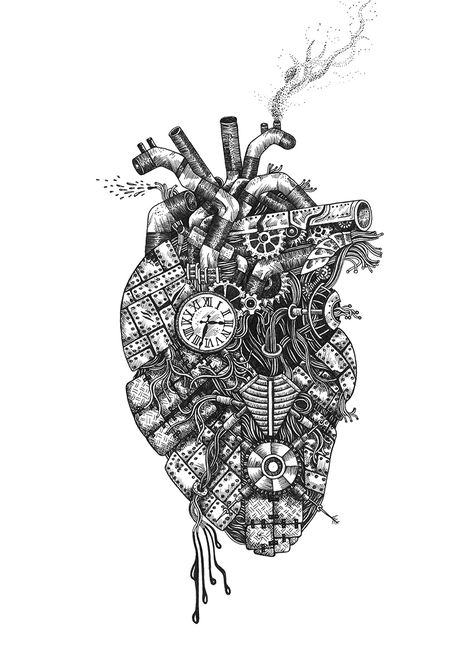 Steampunk Robot Heart Gadgets Widgets Ink Black And White Robot Heart, Anatomical Heart Art, Steampunk Coloring, Steampunk Tattoo, Wallpaper Widget, Steampunk Robot, Steampunk Heart, Bottle Tattoo, Drawing Machine