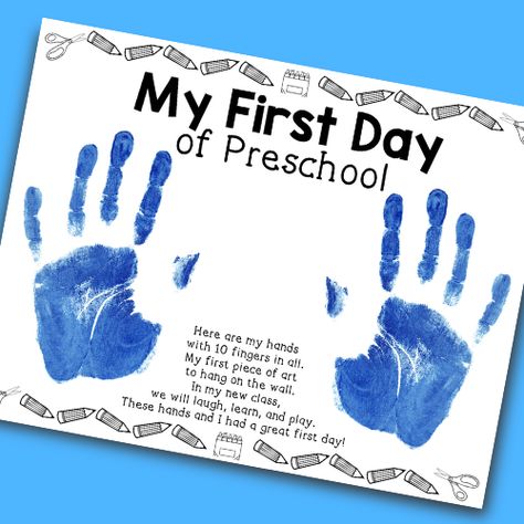 First Day Of Preschool Handprint, Preschool First Week, Back To School Decorations, September Preschool, Decorate The Room, Preschool First Day, First Day Of Preschool, First Day Activities, All About Me Preschool