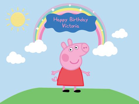 Fairy Banner, Peppa Pig Happy Birthday, Rainbow Balloon Arch, Pig Birthday Cakes, Birthday Party Backdrop, Peppa Pig Birthday Party, Pig Character, Birthday Party Background, Pepa Pig