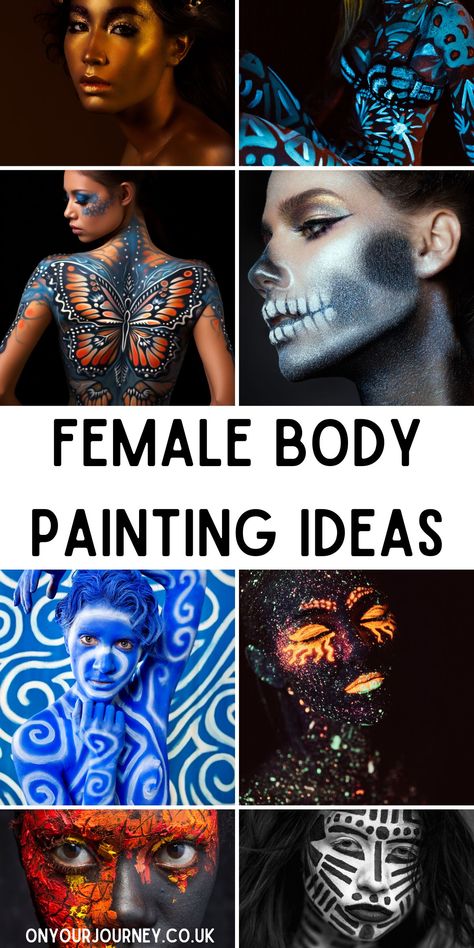 33 Amazing Female Body Painting Ideas with Photos - On Your Journey Galaxy Body Art, Bodyart Art Painting, Painting Male Body Art, Painted Body Art, Body Painting Ideas For Beginners, Body Paintings Female Model, Simple Body Painting, Body Paintings Female Photoshoot, Painting Ideas Body Art