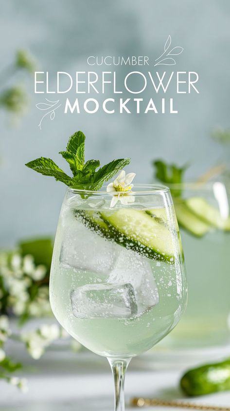 "Discover the ultimate Cucumber Elderflower Spritz Mocktail recipe, perfect for summer gatherings! This refreshing drink combines the crispness of cucumber with the floral notes of elderflower, creating a delightful non-alcoholic cocktail. Ideal for those seeking healthy mocktails, this recipe is a must-try for anyone looking to elevate their summer beverages. Enjoy this invigorating cucumber mocktail at your next party or as a refreshing treat on a warm day!" Healthy Non Alcoholic Cocktails, Green Tea Mocktail Recipe, Herbal Cocktail Recipes, Elderflower Mocktail Recipe, Gut Health Mocktails, Cucumber Mocktail Recipe, Botanical Mocktails, Sugar Free Mocktails Non Alcoholic, Cucumber Mocktail