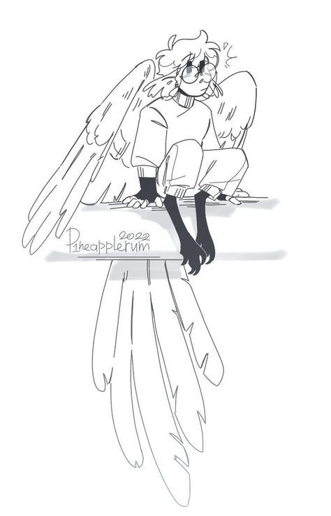 Bird People Reference, Winged Ears Drawing, Bird Tail Reference, Avian Drawing Reference, Bird Oc Drawing, Harpy Drawing Base, Bird People Poses, Simple Wing Design, Wing Character Poses