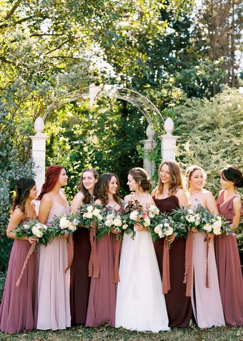 Mixed Bridesmaid Dresses, Chiffon Styles, Bridesmaid Dresses Ideas, Mauve Bridesmaid, Wedding Color Combinations, Bridesmaid Dresses Under 100, Bridal Party Attire, Rose Bridesmaid Dresses, Burgundy Bridesmaid