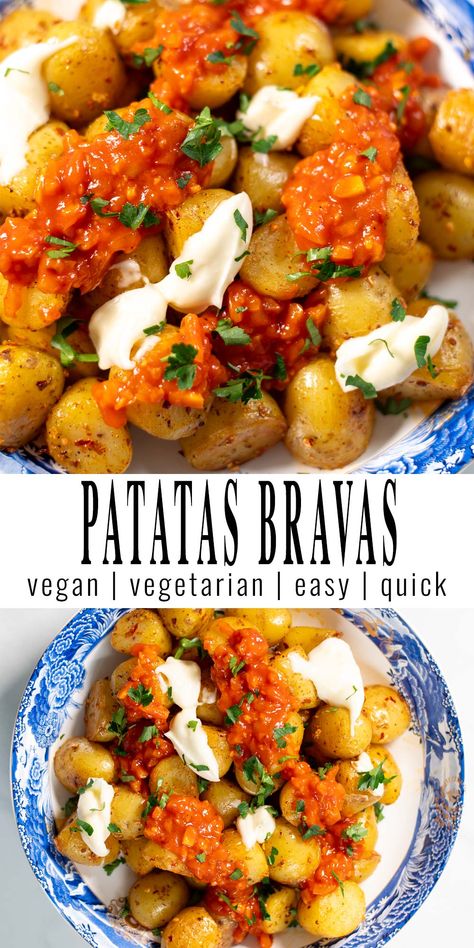 Bravas Sauce, Vegan Casseroles, Tapas Food, Easy Mediterranean Recipes, Vegan Casserole, Vegan Party Food, Eating Vegan, Light Meals, Healthy Comfort