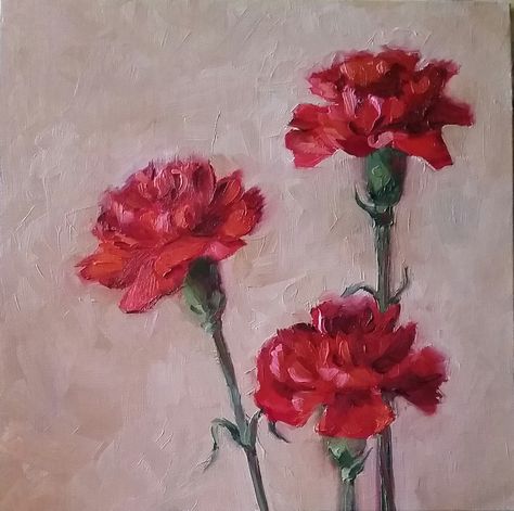 Red Paintings Aesthetic, Painting On Red Background, Red Painting Aesthetic, Carnation Painting Easy, Carnations Painting Acrylic, Red Flower Aesthetic, Carnations Aesthetic, Carnation Flower Art, Carnation Flower Drawing