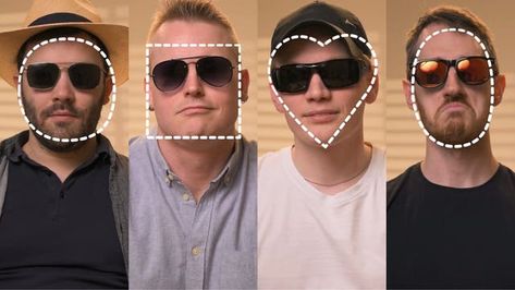 Find the best sunglasses to fit your face shape: square, rectangular, A-triangle, V-triangle, heart, diamond, oval, round, or oblong. What Sunglasses Fit My Face, Frames For Round Faces, Sunglasses For Round Face, Best Mens Sunglasses, Small Forehead, Sunglasses Fit, Browline Sunglasses, Oblong Face Shape, Round Face Men