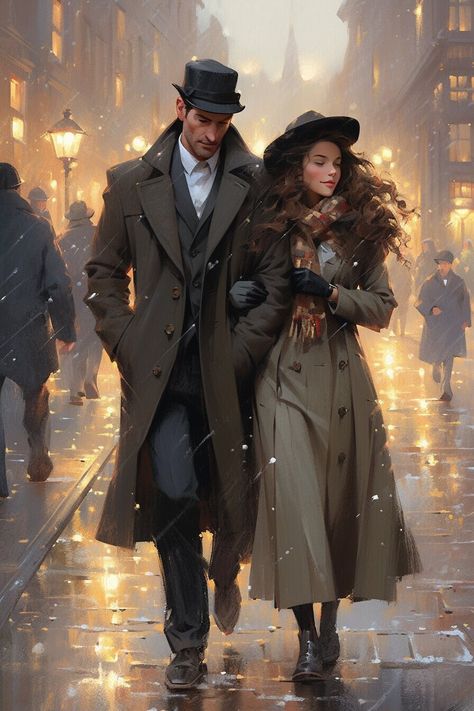 In the heart of Victorian London, a gentleman named Henry and his charming companion, Eleanor, embarked on a holiday stroll that transcended time. Henry, adorned in a tailored coat and top hat, exuded refined elegance, while Eleanor's festive gown sparkled like a jewel against the snow-dusted cobblestones. As they walked beneath the warm glow of gas lamps, the air filled with the nostalgic melody of Christmas carols. Wreath-adorned storefronts created a whimsical backdrop for their romantic jour Whimsical Backdrop, Gas Lamps, Victorian London, Romance Art, Christmas Carols, Tailored Coat, Foto Poses, A Gentleman, Romantic Art